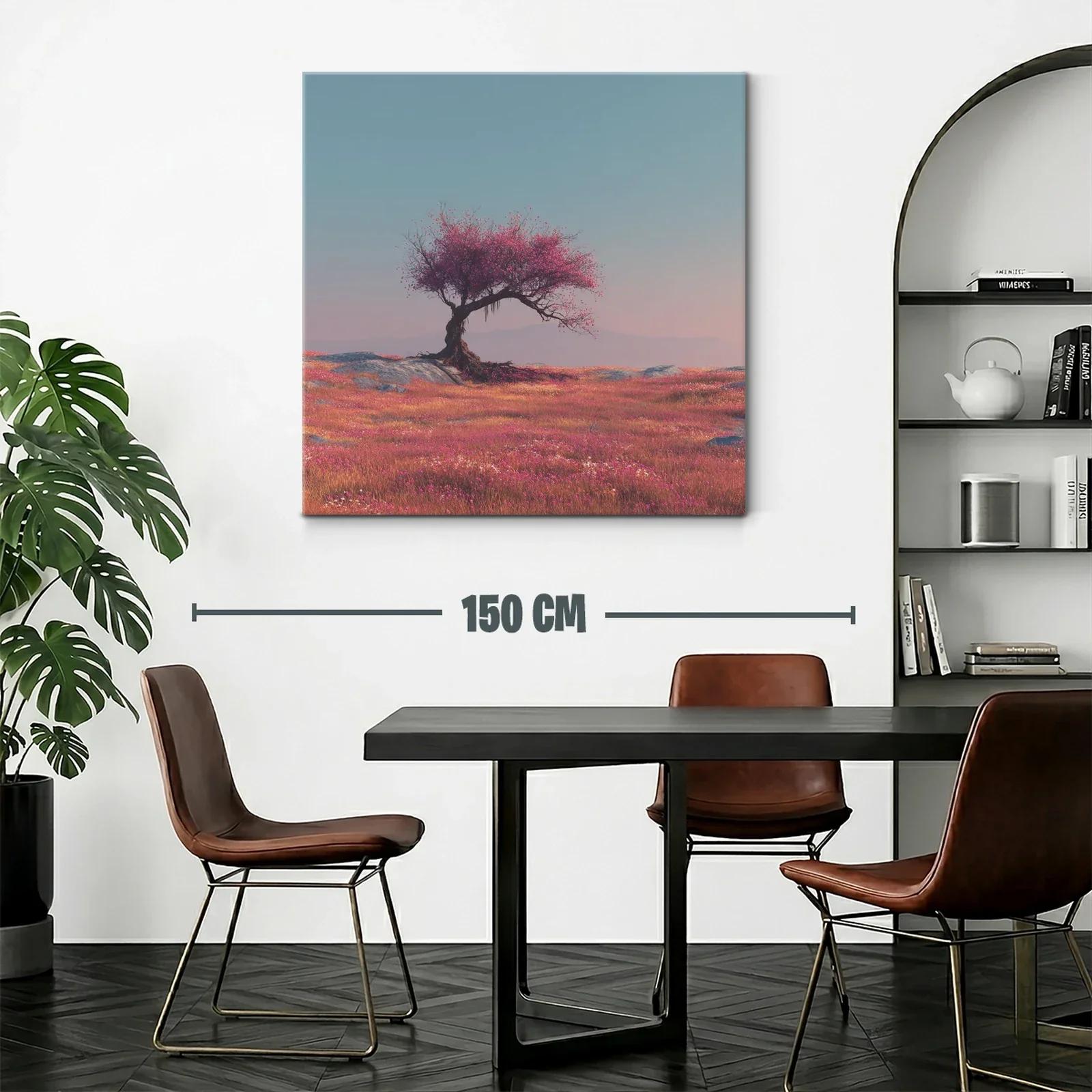 Árbol solitario en campo de flores vibrantes al amanecer — miniatura 2