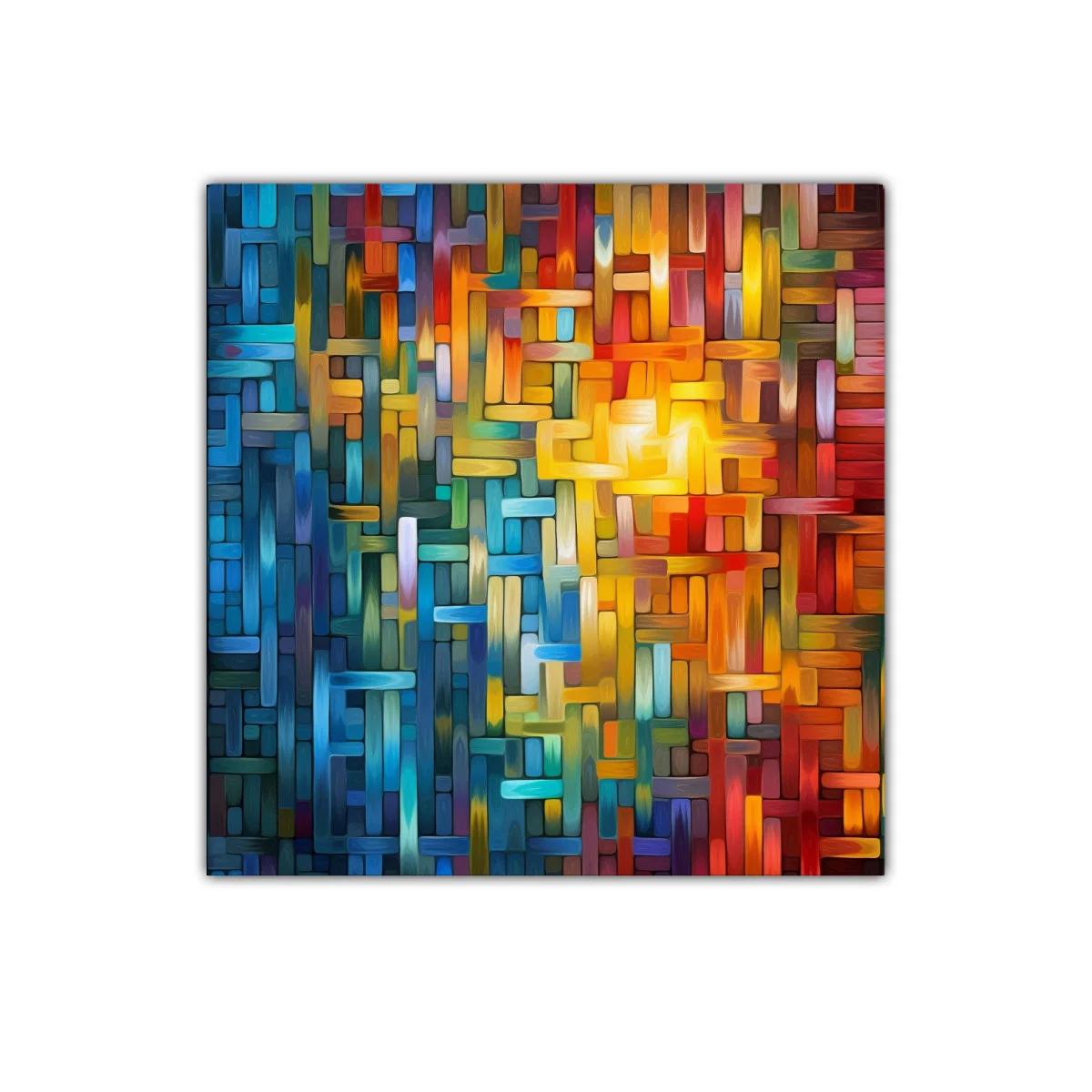 Cuadro abstracto multicolor con tonos cálidos y fríos vibrantes