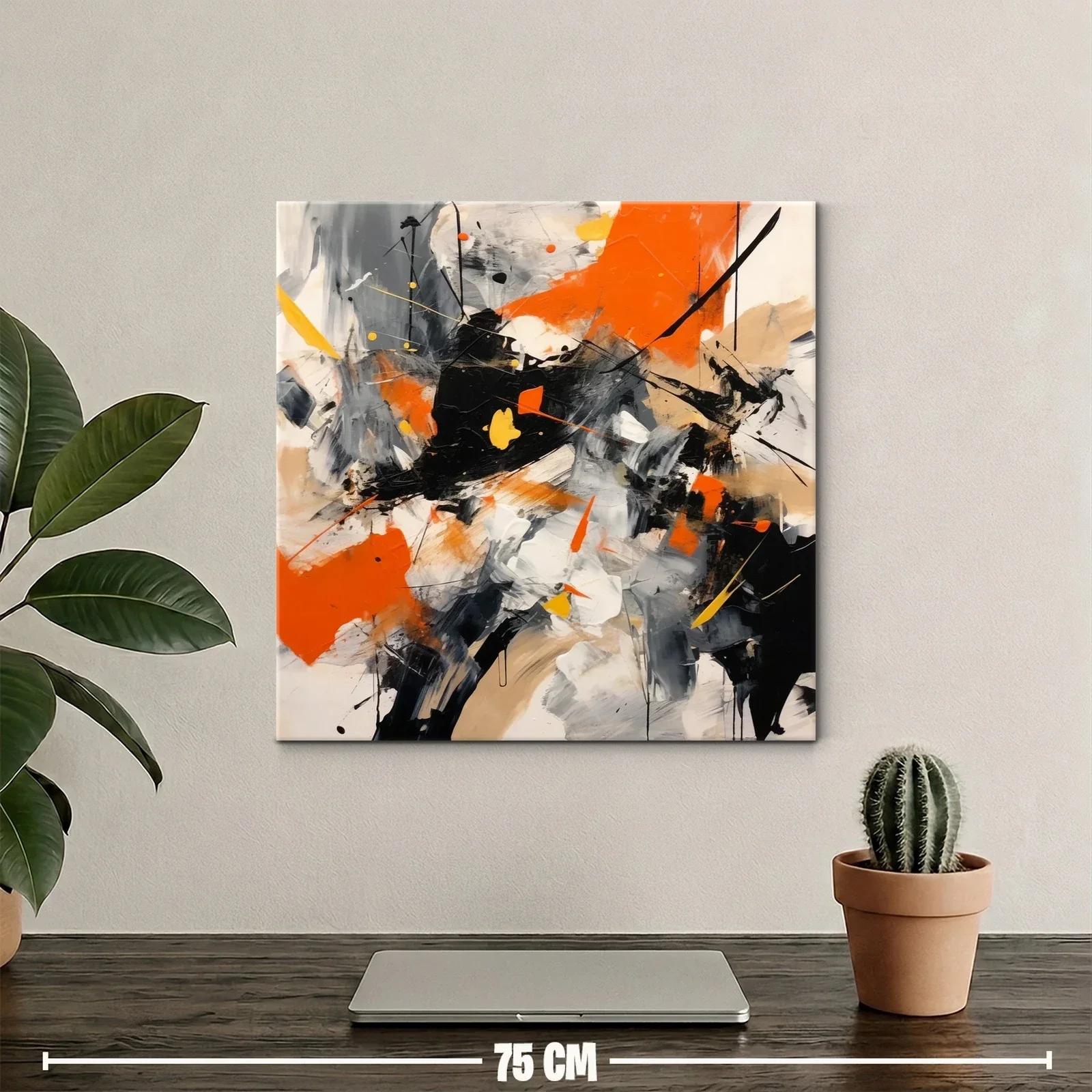 Cuadro abstracto vibrante con tonos naranjas y negros impactantes — miniatura 2