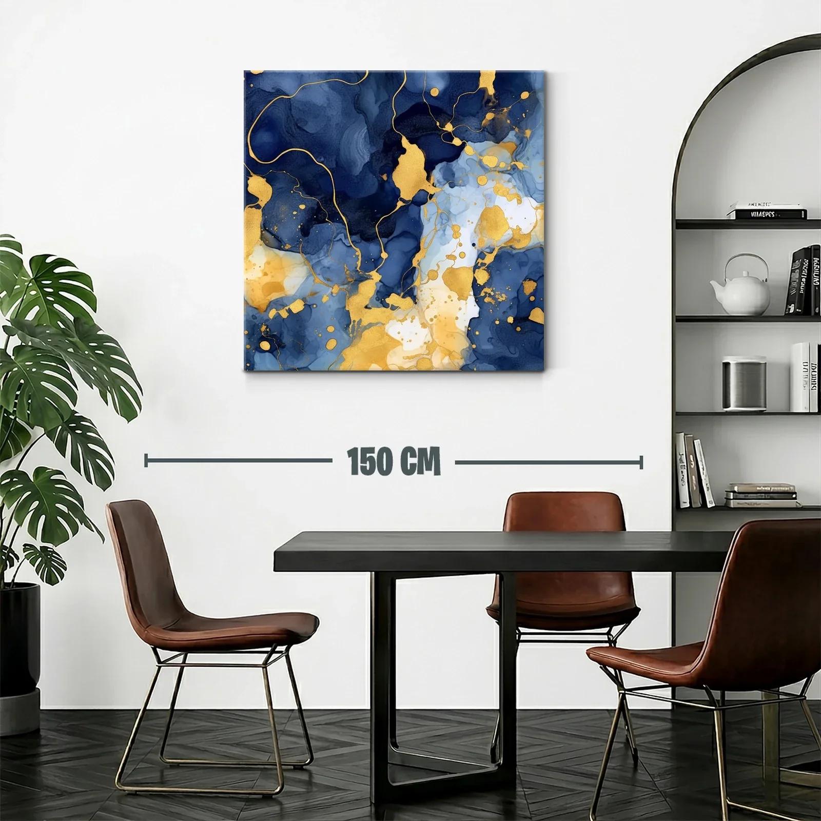 Cuadro abstracto elegante en tonos azul intenso y dorado — miniatura 2