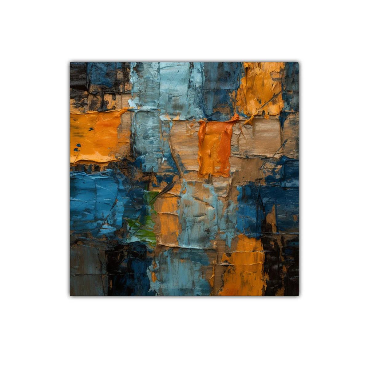 Composición abstracta con tonos azul y ocre vibrantes