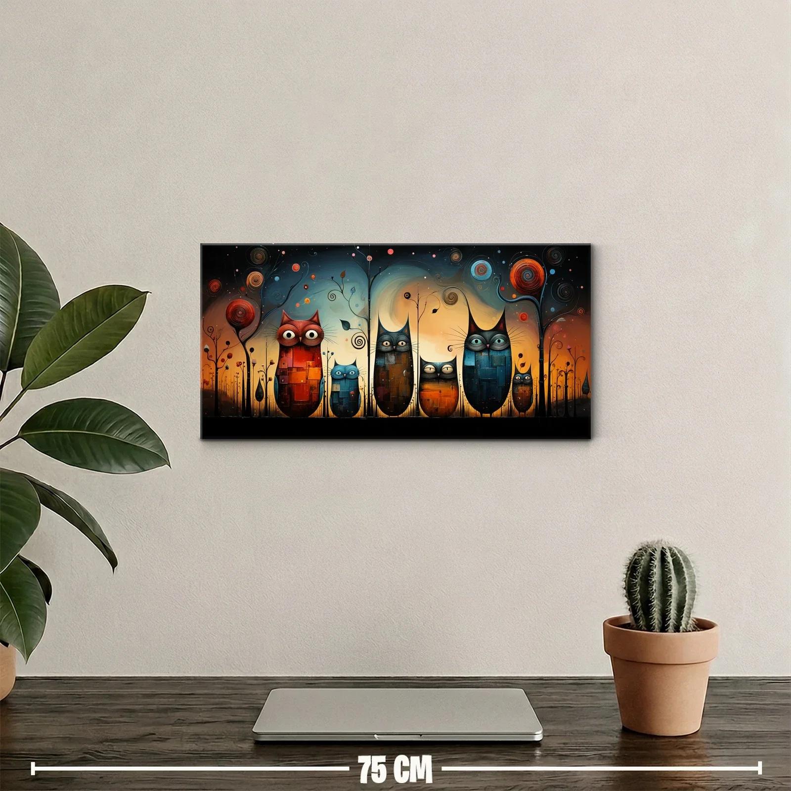 Cuadro búhos entre árboles con círculos celestes — miniatura 2