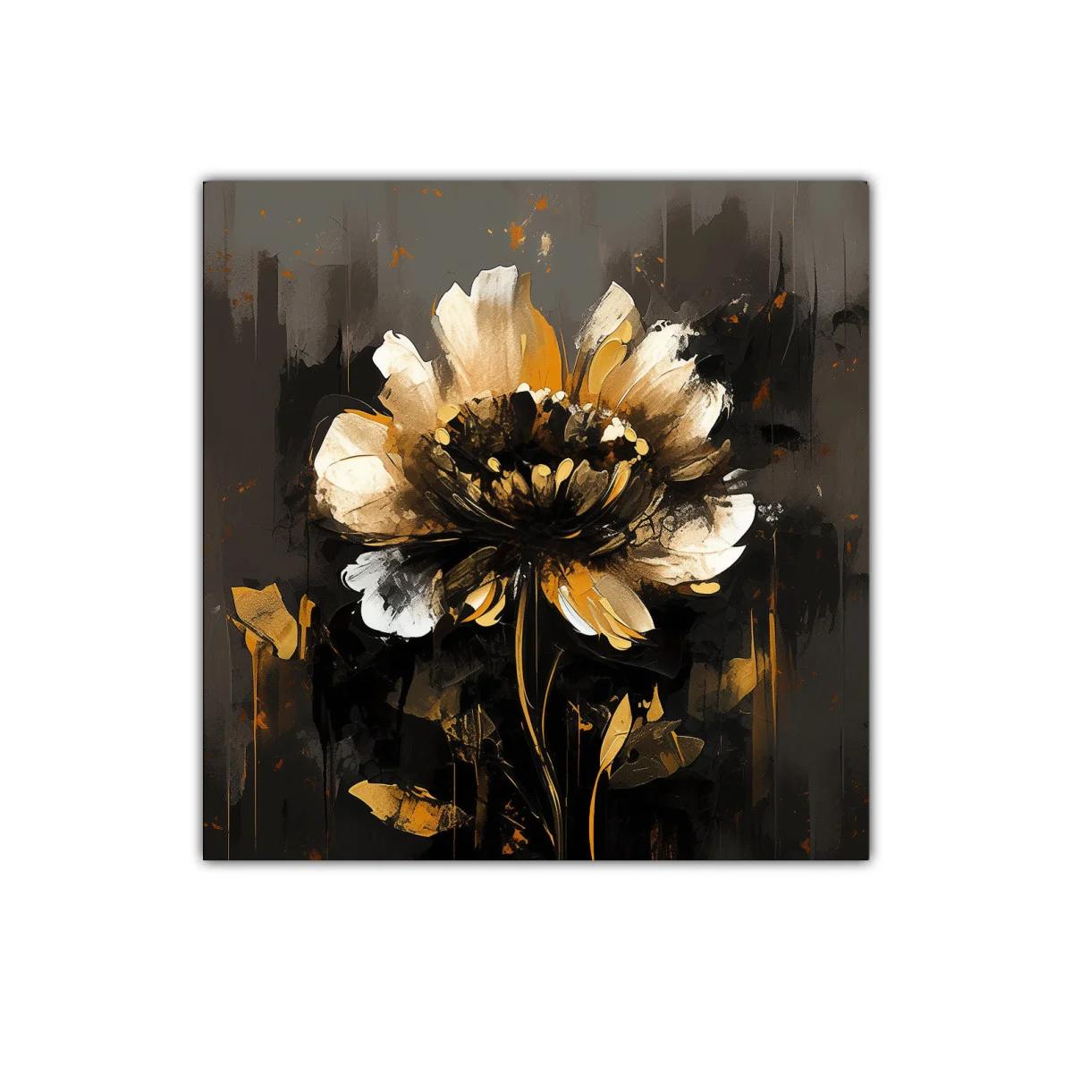Flor en tonos dorados y negros con estilo abstracto