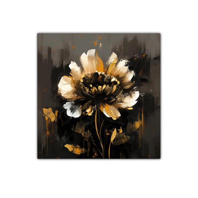 Flor en tonos dorados y negros con estilo abstracto