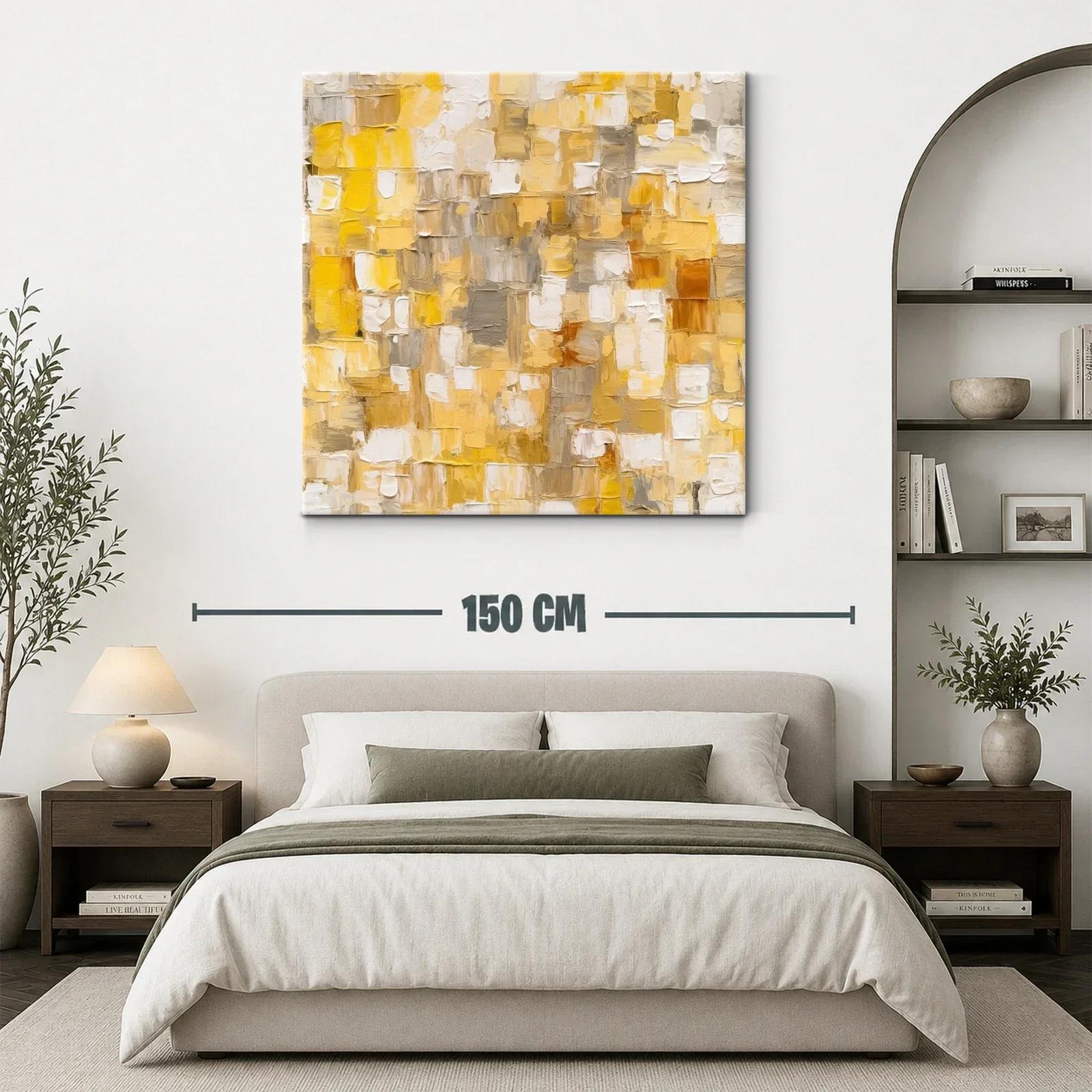 Cuadro abstracto en tonos amarillos y beige cálidos — miniatura 3