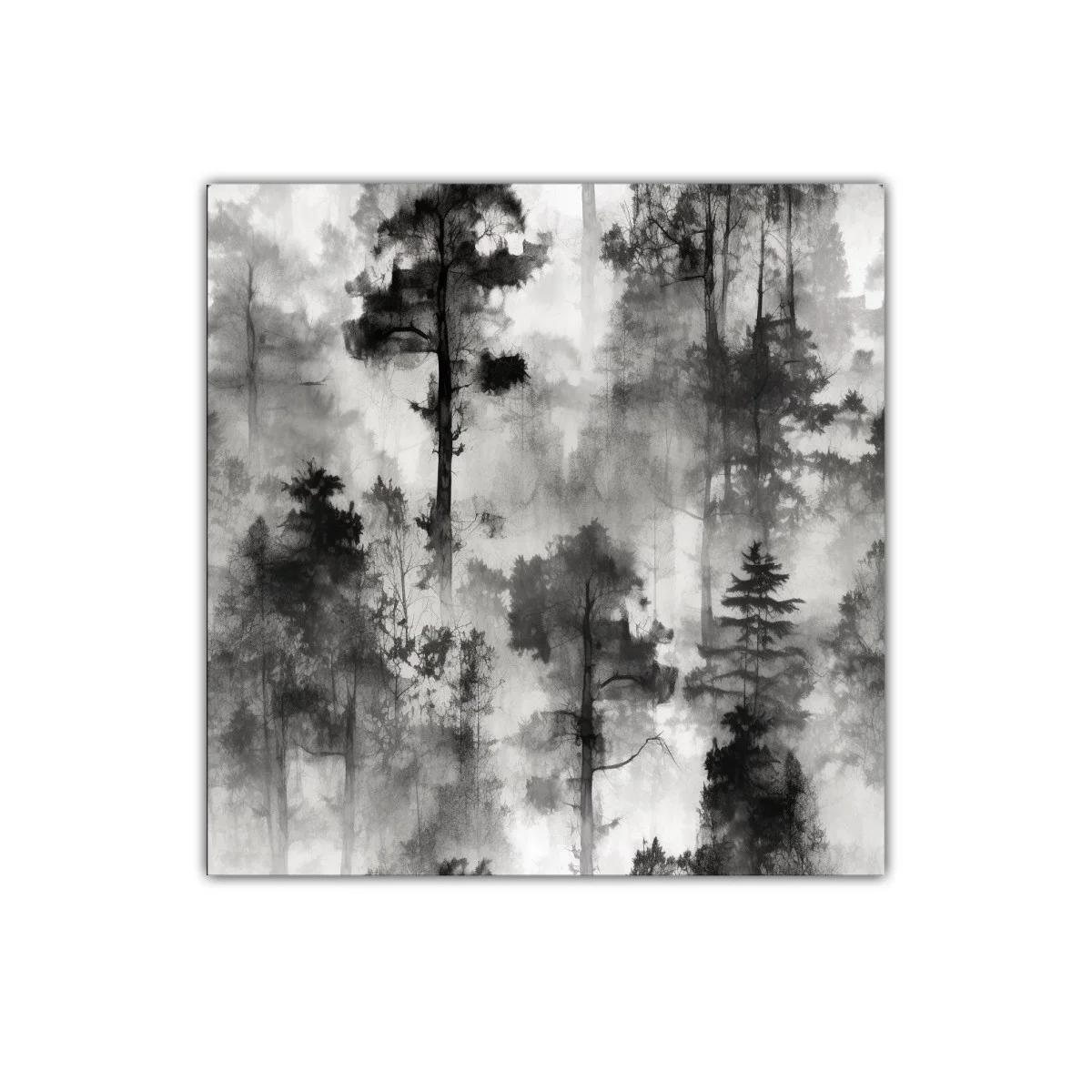 Bosque nebuloso en escala de grises elegante y sereno — imagen principal
