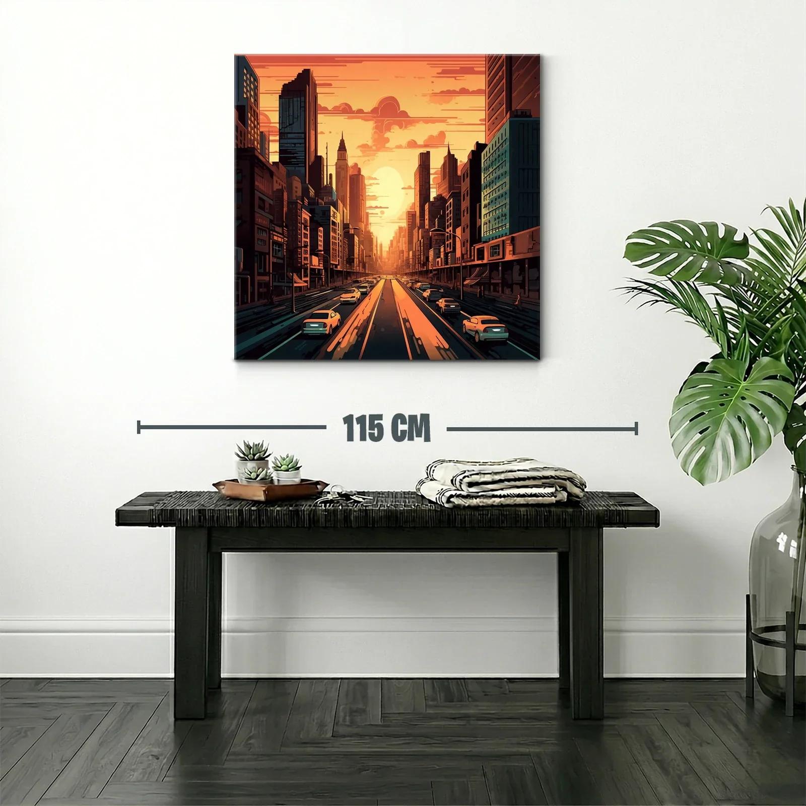 Atardecer urbano en ciudad con tráfico y rascacielos — miniatura 2