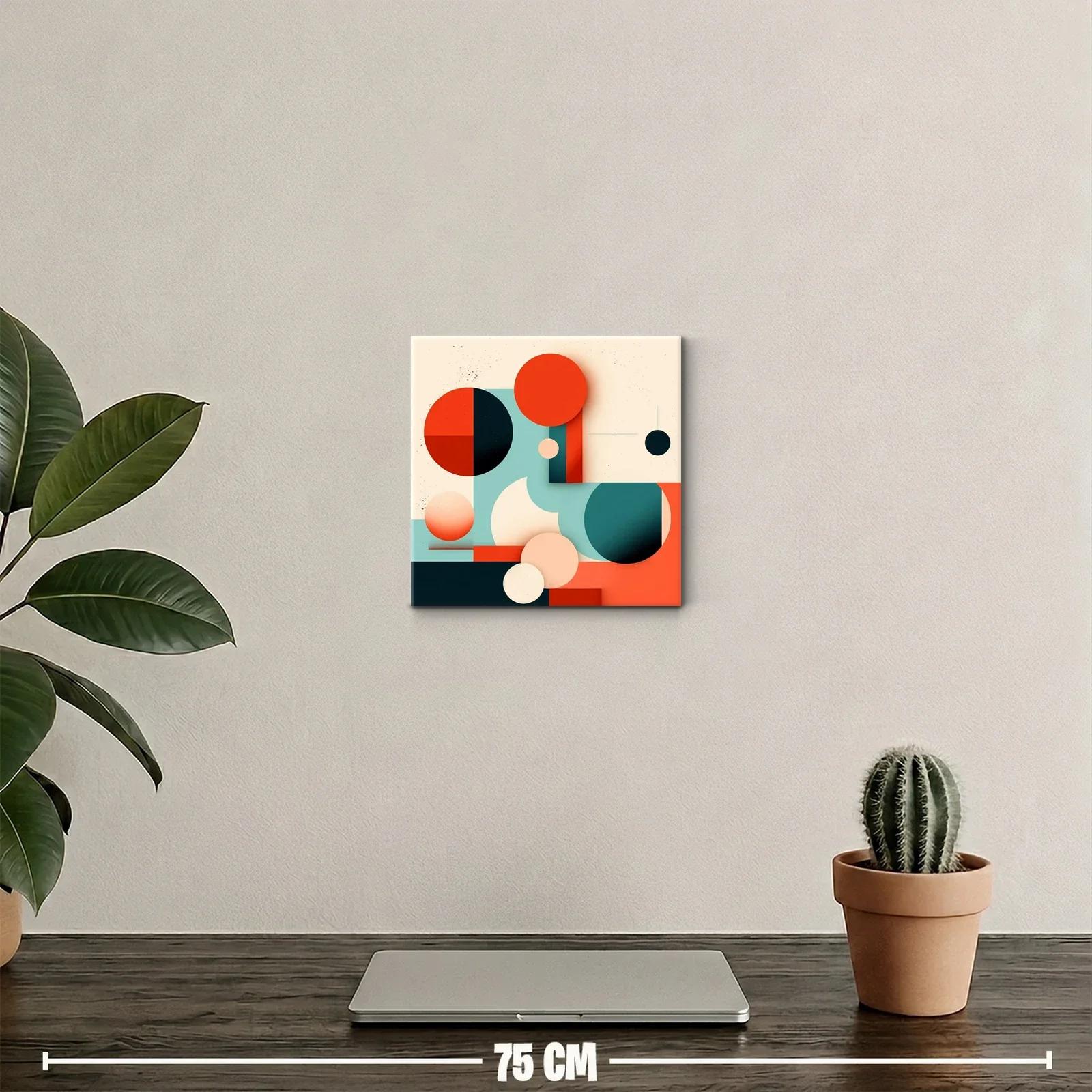 Cuadro decorativo con formas geométricas en tonos cálidos y fríos — miniatura 2