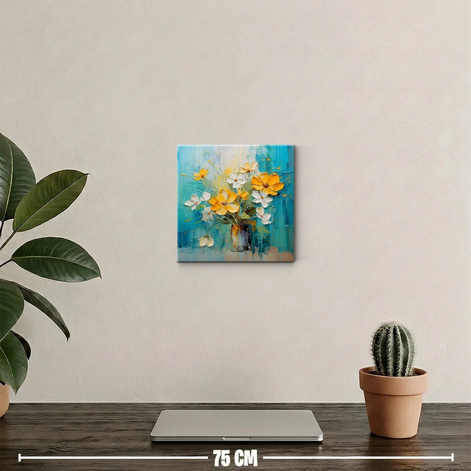 Cuadro decorativo ramo de flores amarillas y blancas vibrantes — miniatura 2