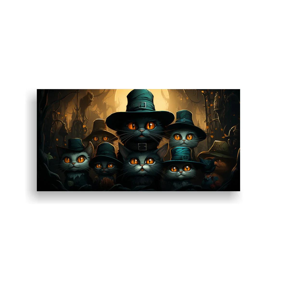 Cuadro grupo de gatos negros con sombreros de ala ancha