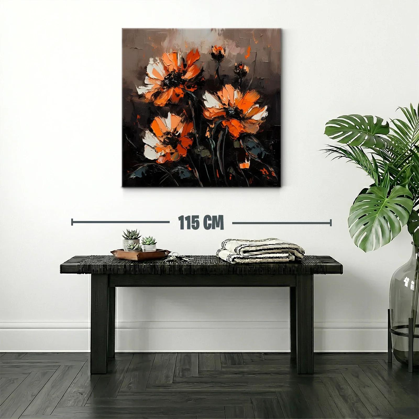 Flores vibrantes en tonos naranja y negro sobre fondo oscuro — miniatura 2