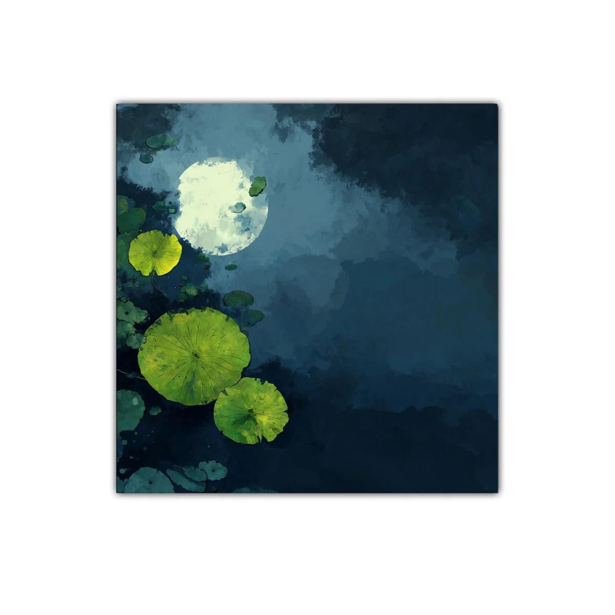 Luz de luna reflejada entre hojas verdes de nenúfares — imagen principal