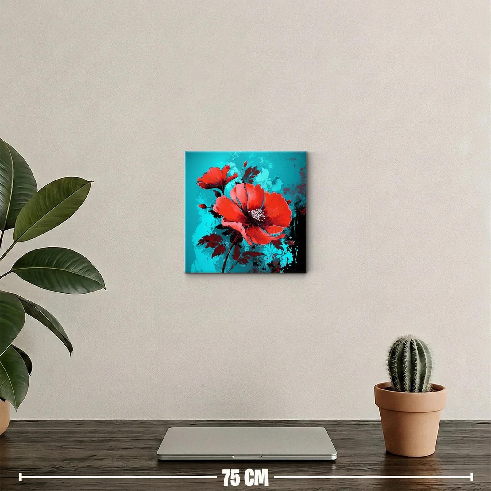 Impacto floral rojo sobre fondo azul vibrante — miniatura 2