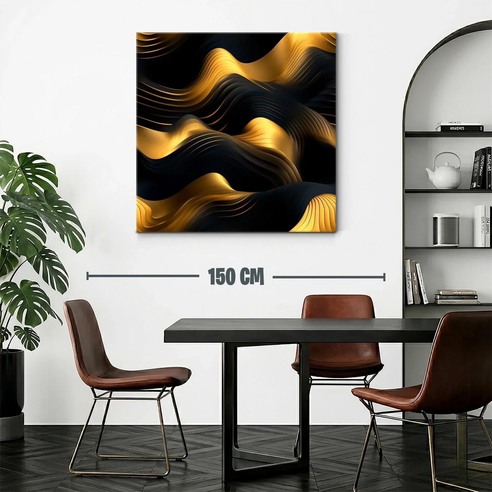 Composición abstracta en tonos dorados y negros con texturas onduladas — miniatura 2