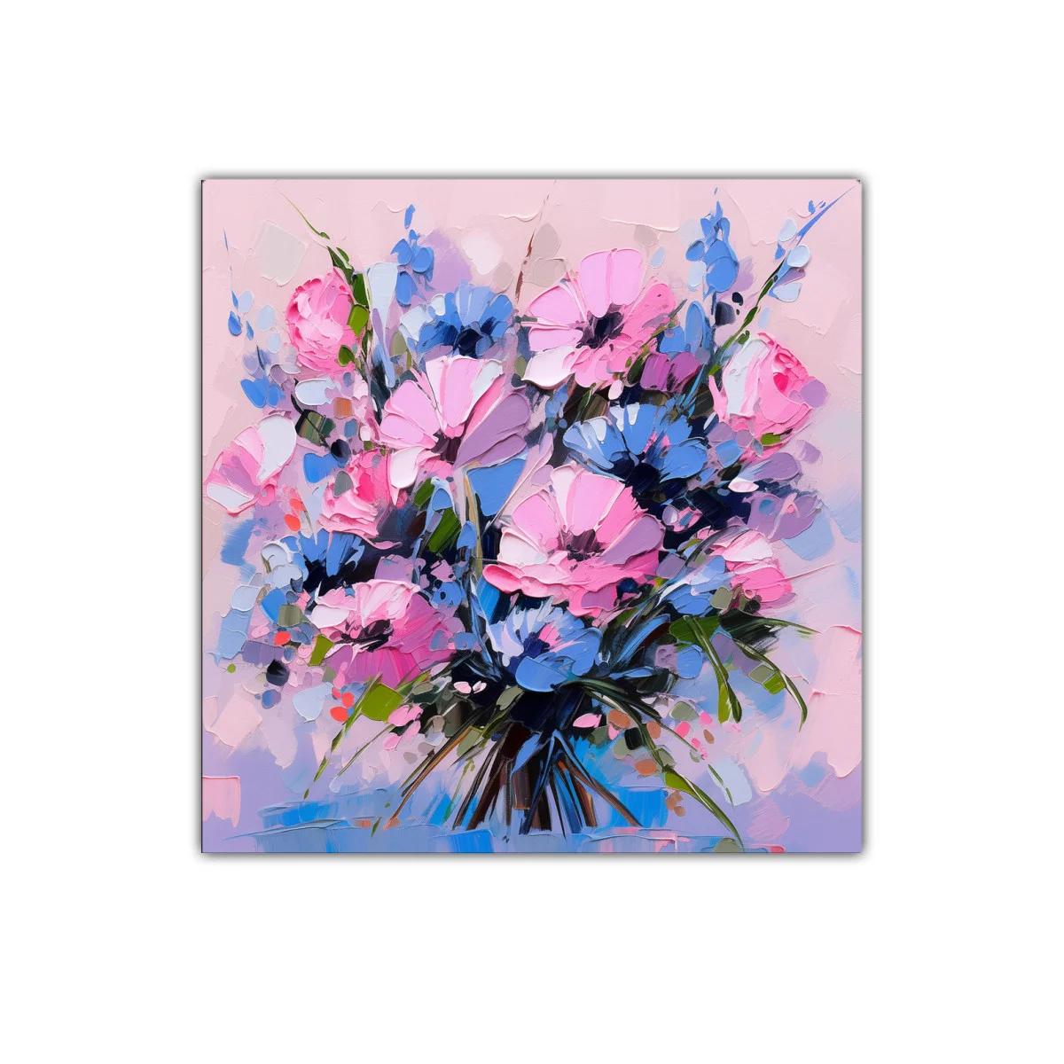 Ramo de flores en tonos rosas y azules vibrantes