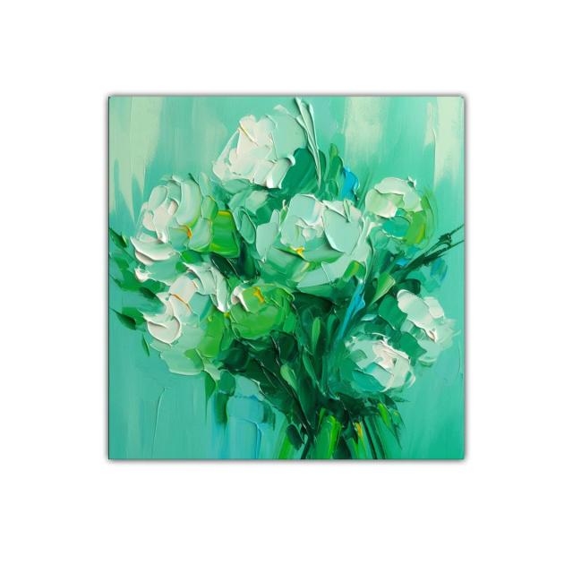 Cuadro decorativo con ramo de flores blancas en tonos verdes