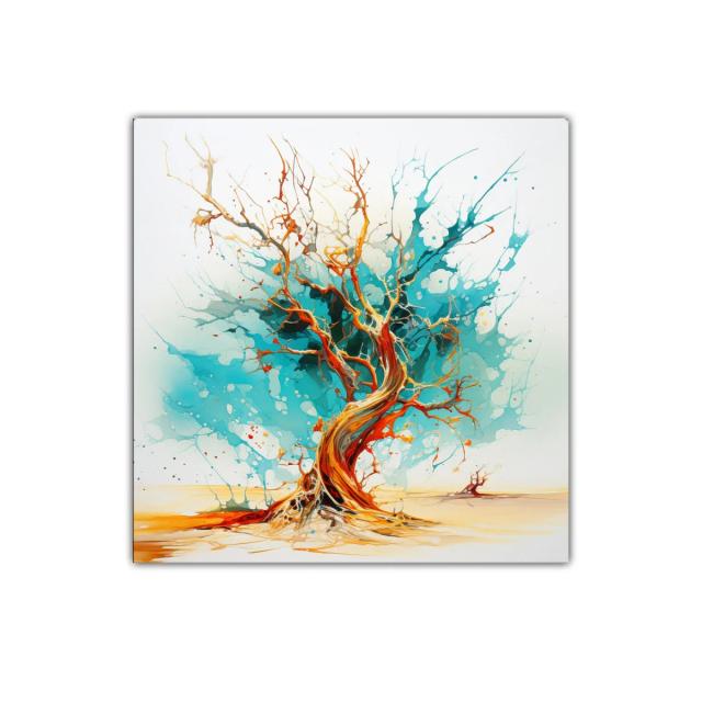 Árbol abstracto en tonos vibrantes y azulados