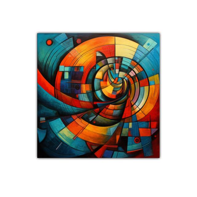 Composición geométrica en tonos cálidos y fríos vibrantes