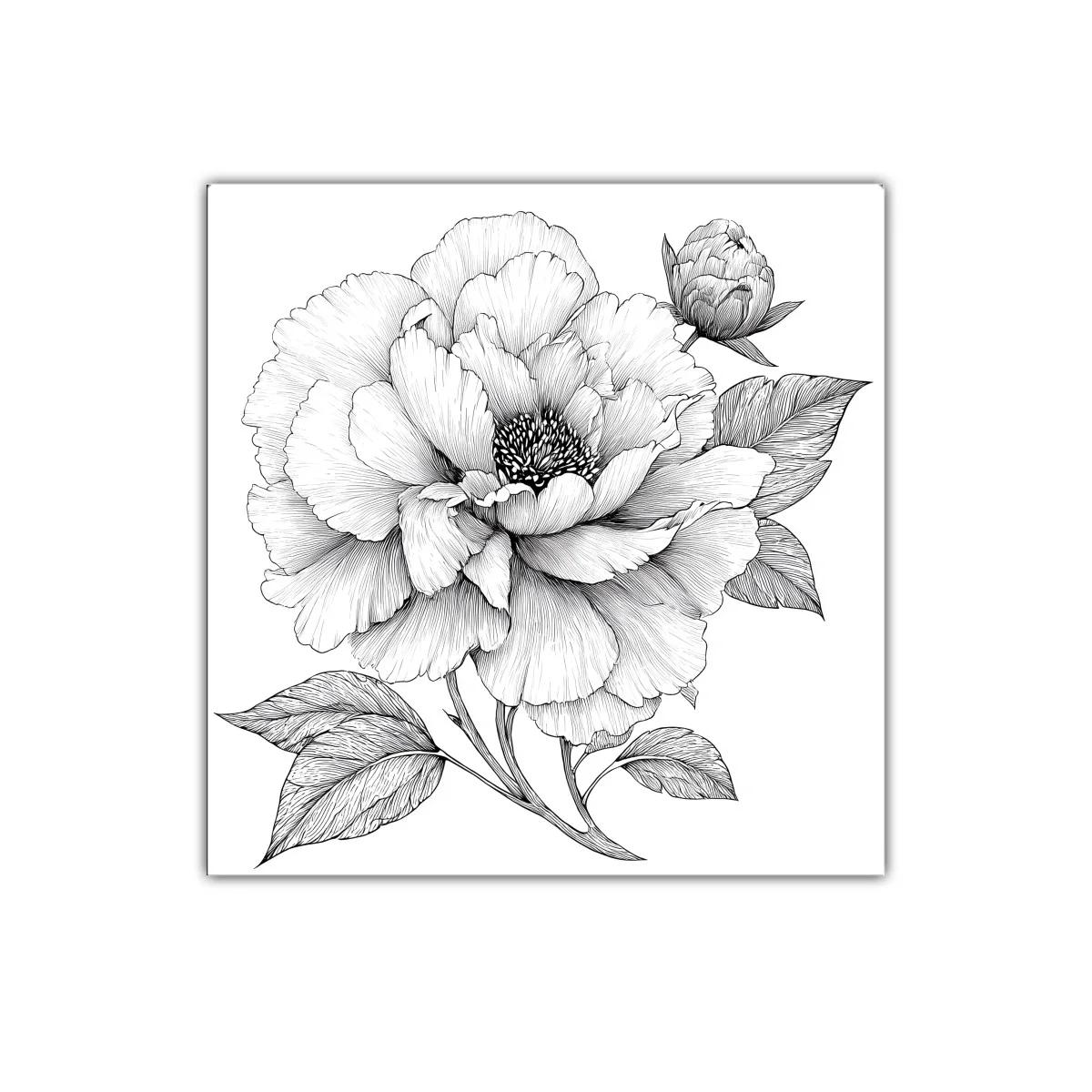 Cuadro decorativo flor elegante en negro y blanco detallado — imagen principal