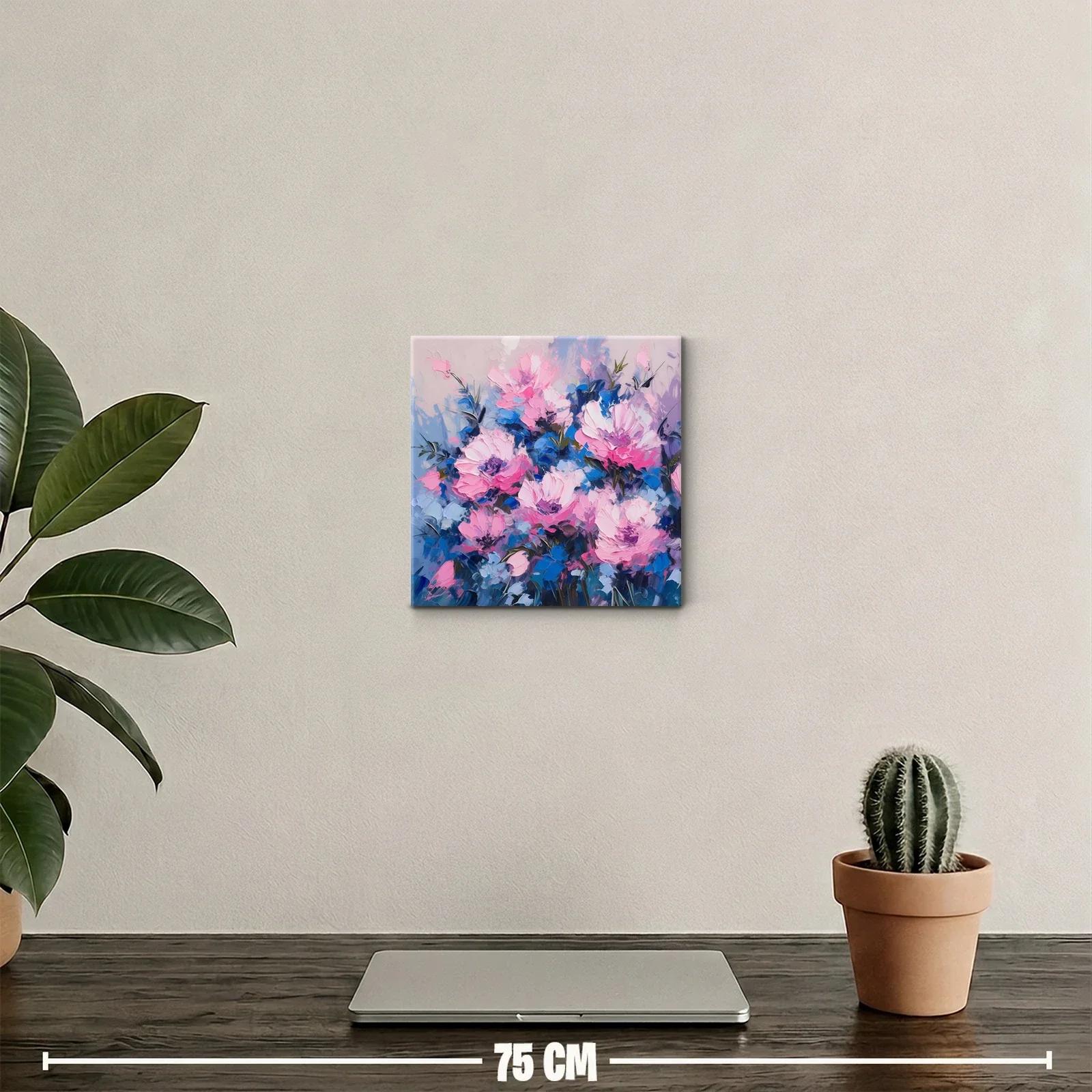 Cuadro decorativo con flores en tonos rosas y azules vibrantes — miniatura 2