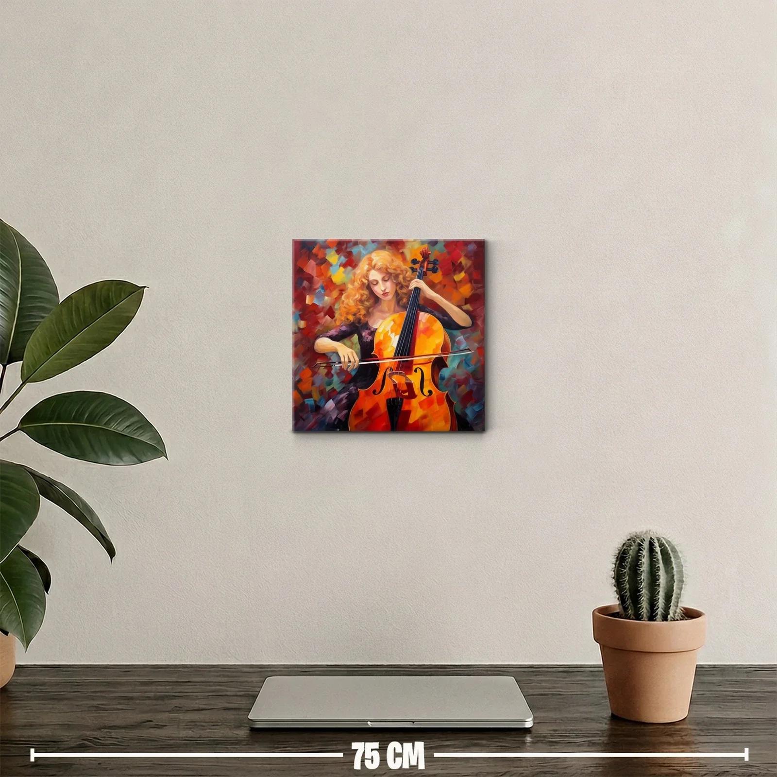 Mujer tocando violonchelo con vibrantes colores cálidos — miniatura 2