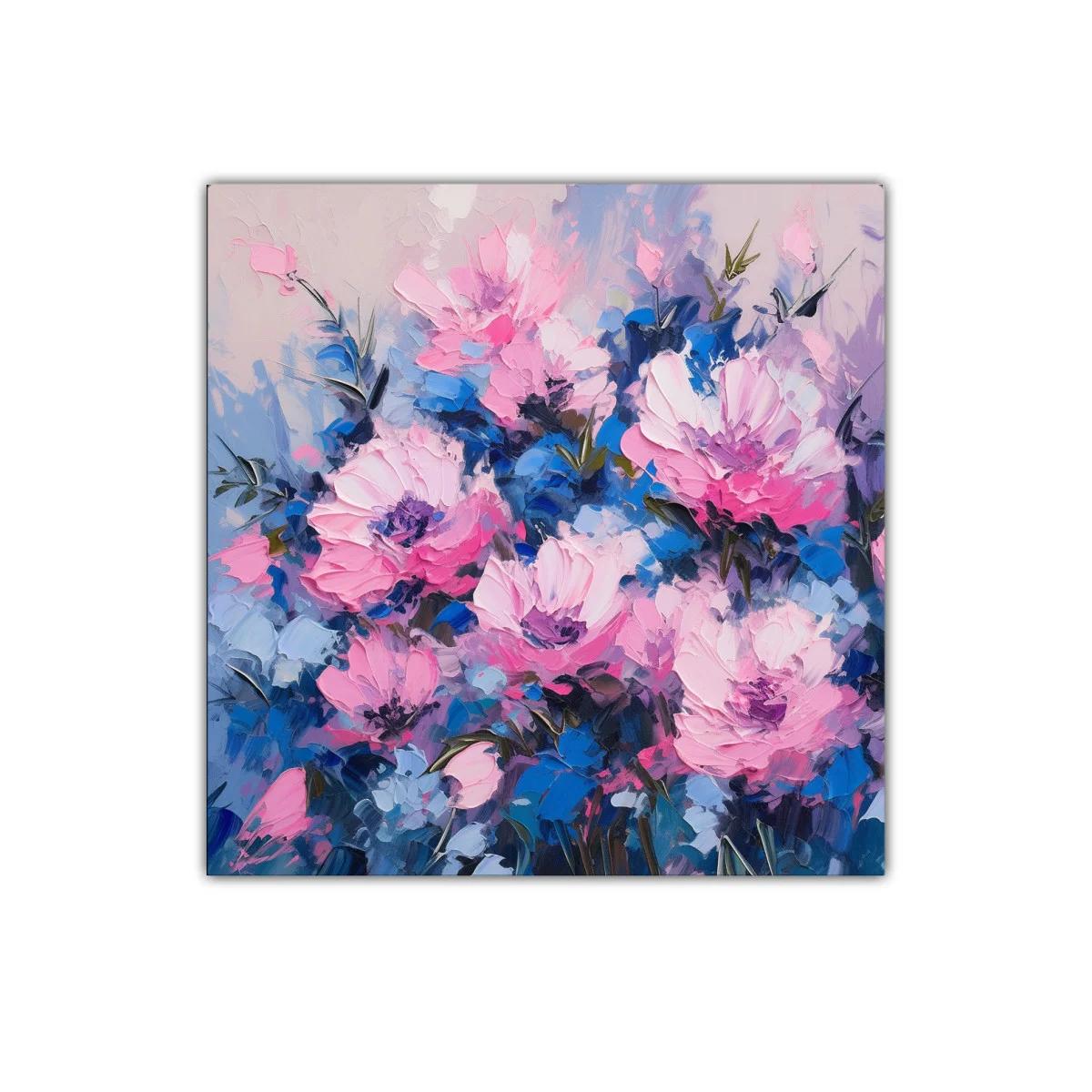 Cuadro decorativo con flores en tonos rosas y azules vibrantes — imagen principal