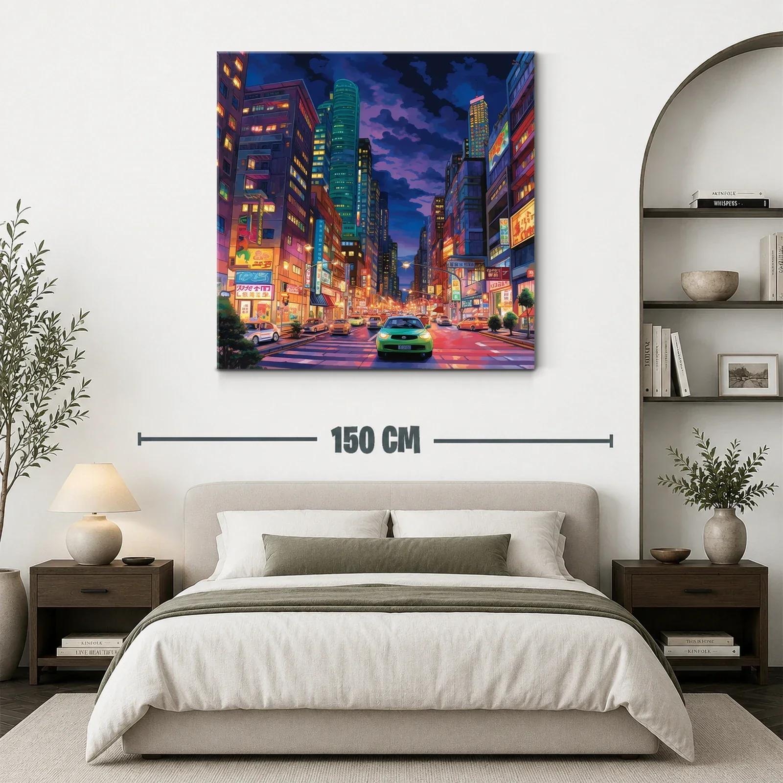 Ciudad vibrante iluminada en atardecer urbano moderno — miniatura 3