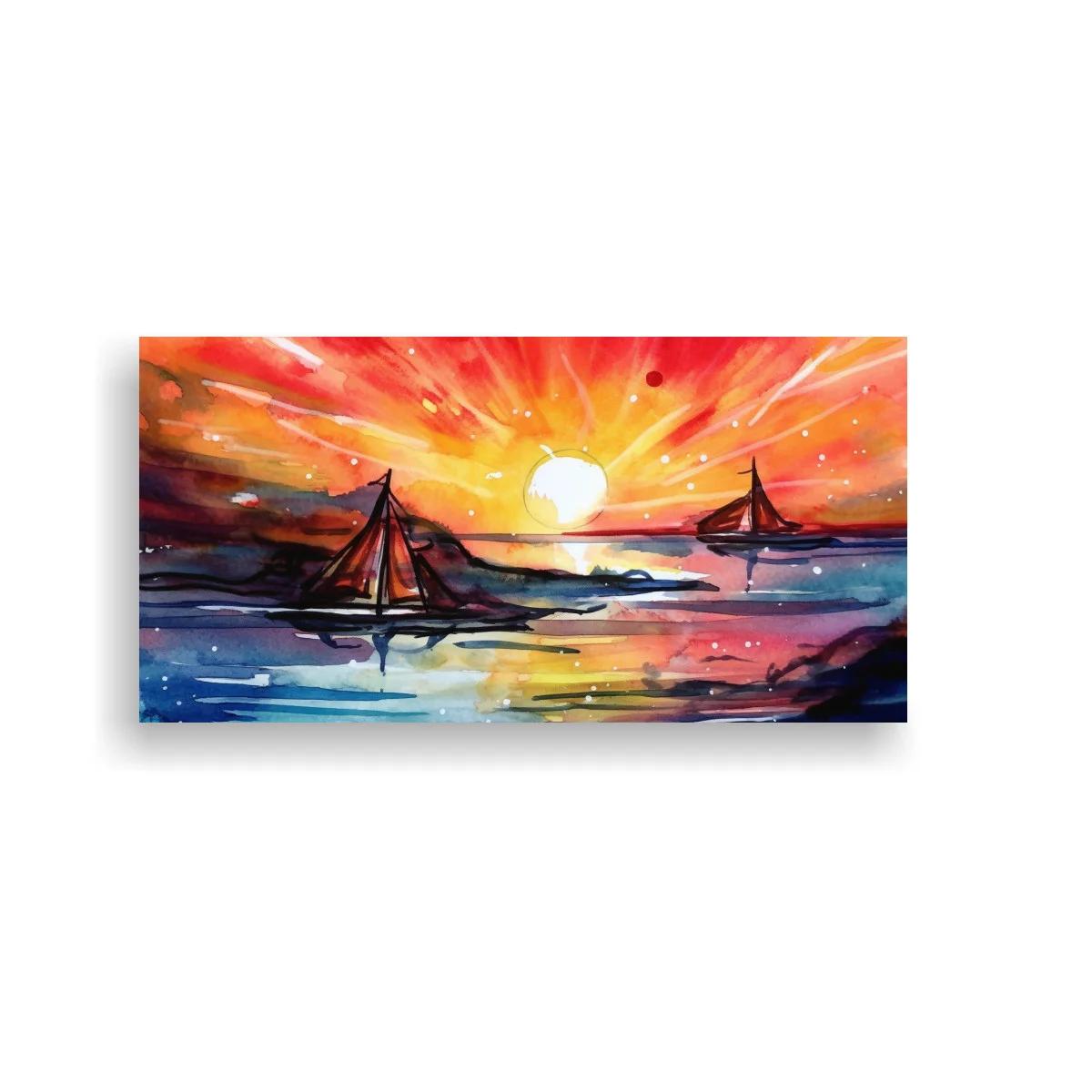 Cuadro veleros al atardecer con sol brillante — imagen principal