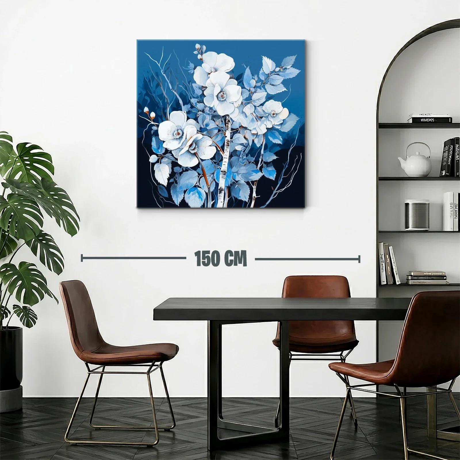 Cuadro floral en tonos azules y blancos con ramas delicadas — miniatura 2