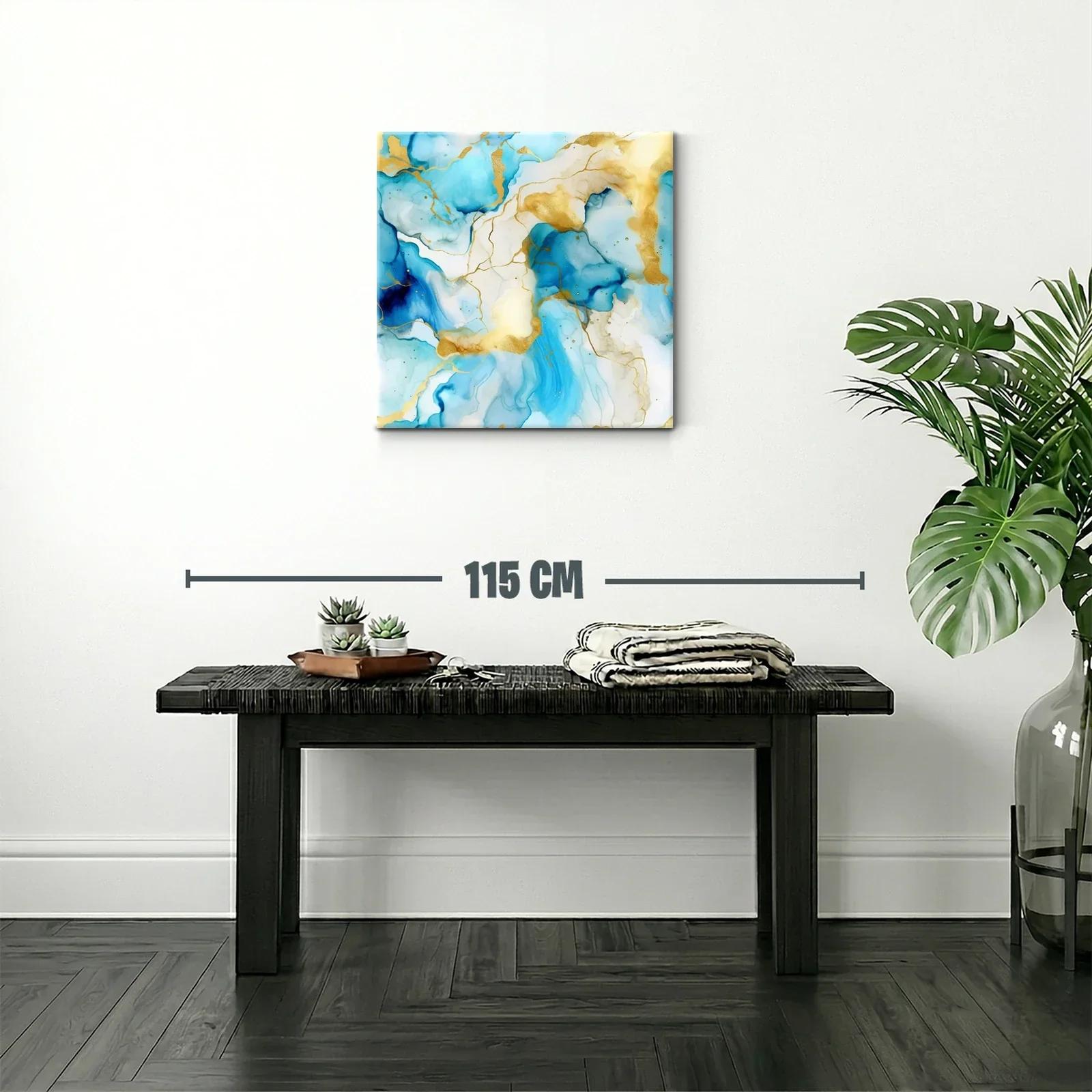 Cuadro abstracto azul y dorado con diseño fluido elegante — miniatura 2