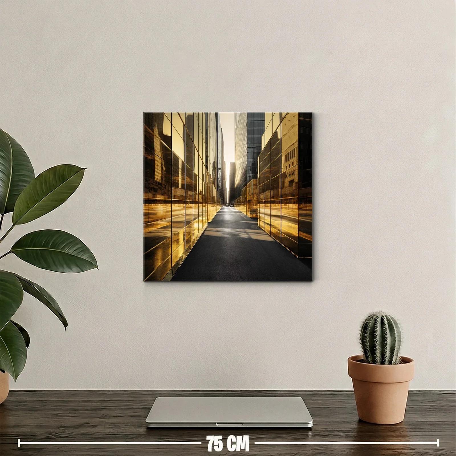 Reflejos dorados en pasaje urbano moderno — miniatura 2