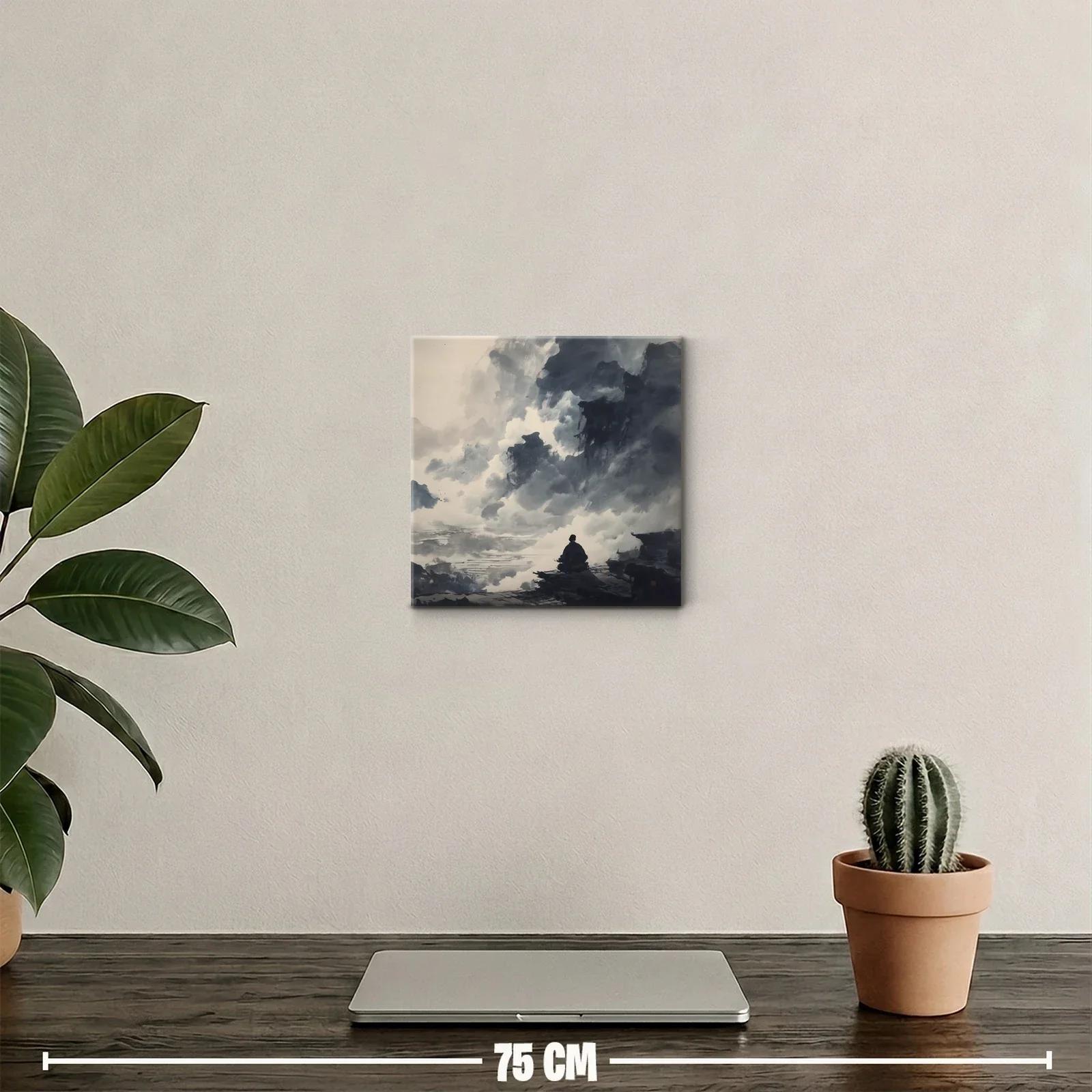 Paisaje contemplativo entre nubes y montañas en gris — miniatura 2