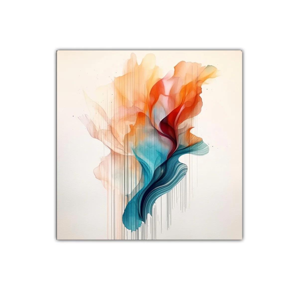 Cuadro abstracto con forma orgánica en tonos cálidos y fríos