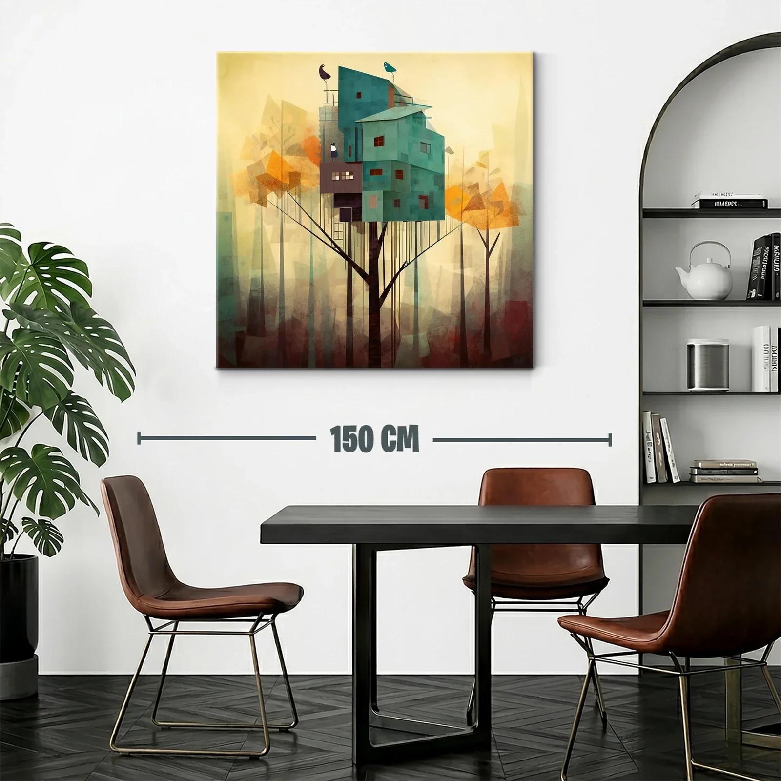 Casa en el Árbol con Aves en Bosque Abstracto — miniatura 2
