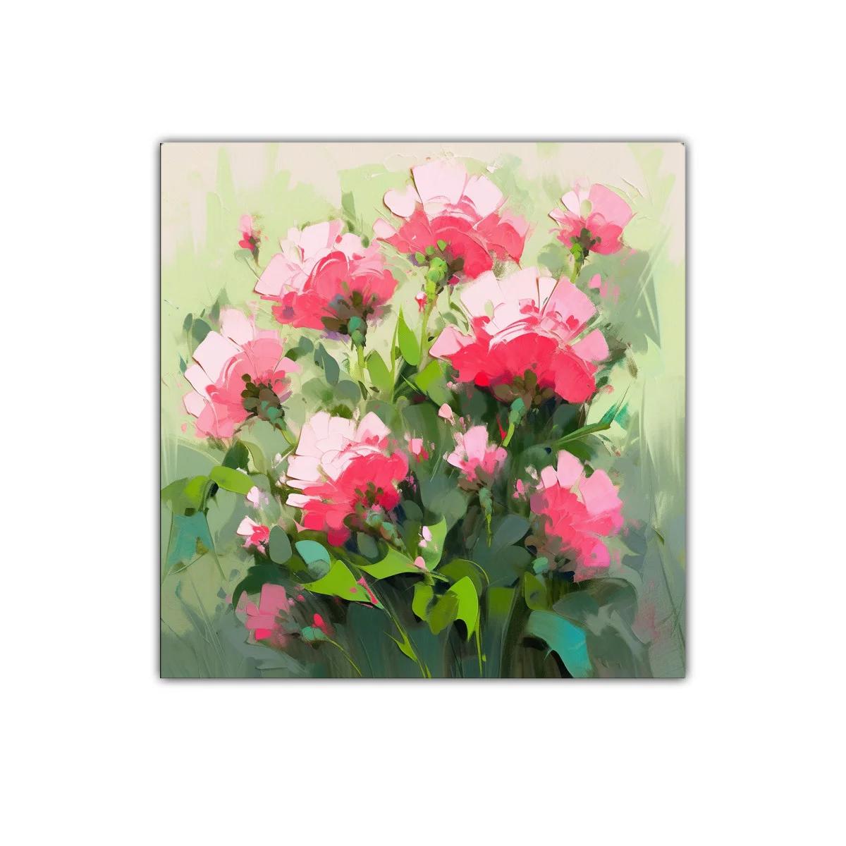 Cuadro decorativo con ramo de flores en tonos verdes y rosas — imagen principal