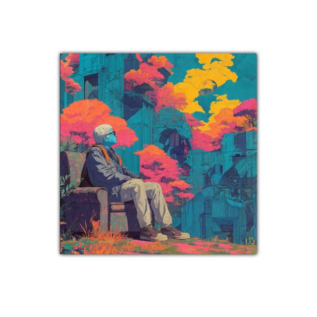 Serenidad en ruinas con cielo vibrante y naturaleza en auge