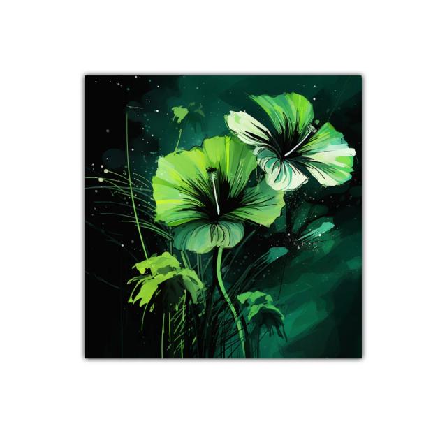 Cuadro floral con vibrantes tonos verdes y negros