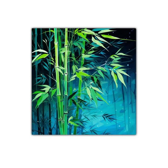 Cuadro decorativo con exuberante bambú en tonos verdes y azules