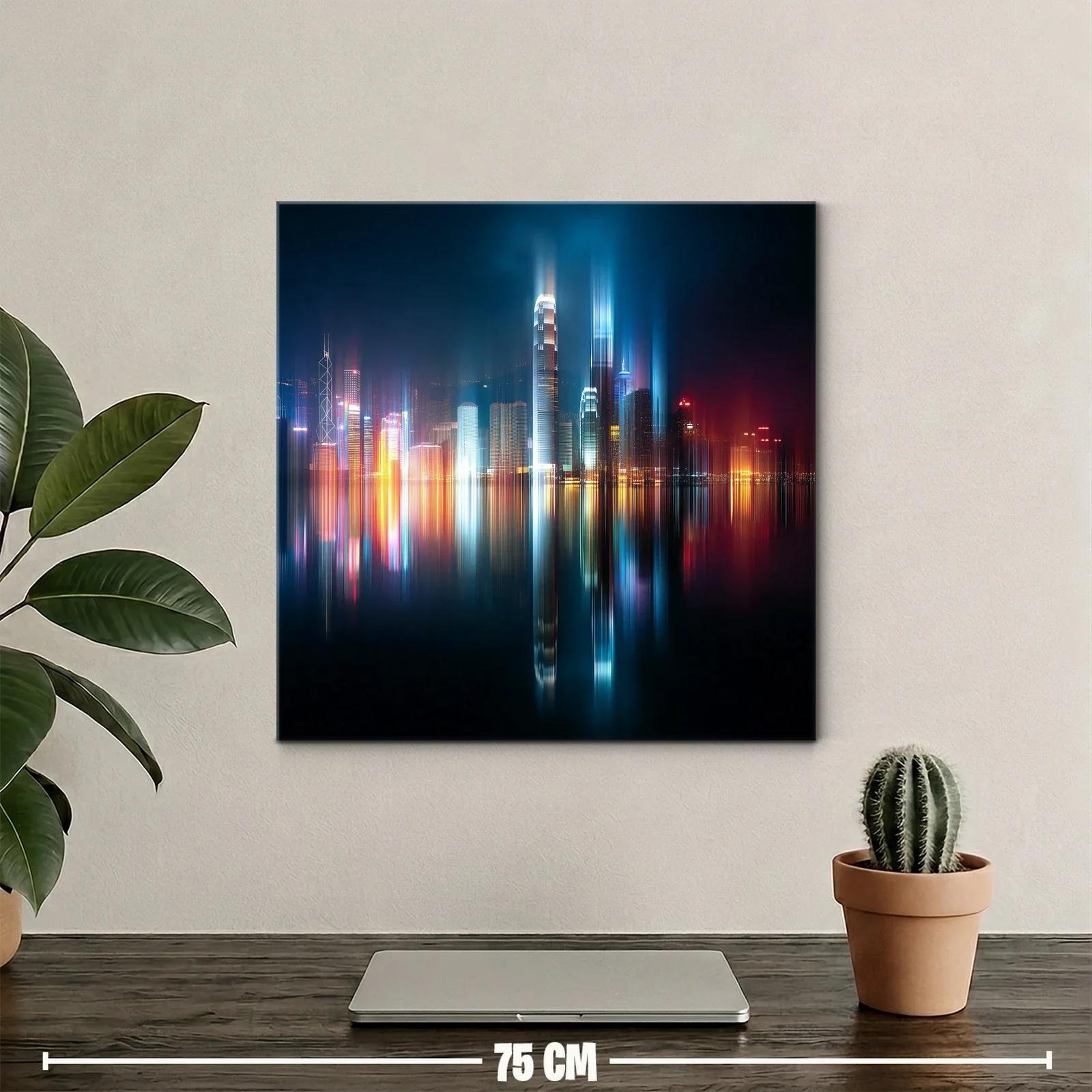 Ciudad futurista iluminada con reflejos vibrantes en el agua — miniatura 2