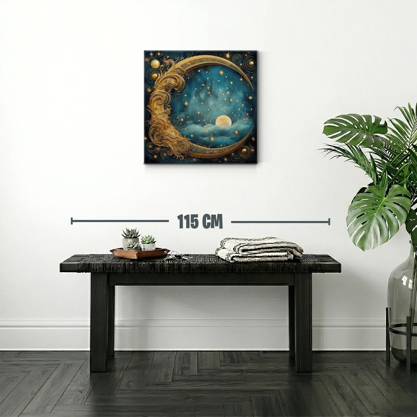 Luna Dorada entre Estrellas en Cielo Nocturno Azul Profundo — miniatura 2