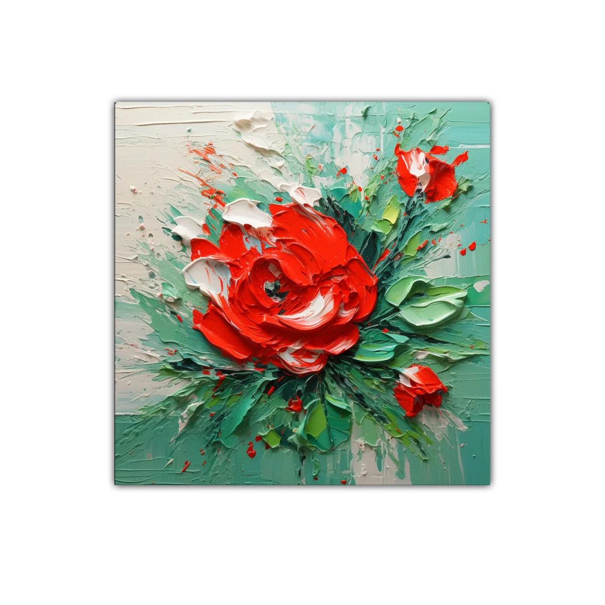 Cuadro floral vibrante con tonos verdes y rojos intensos — imagen principal