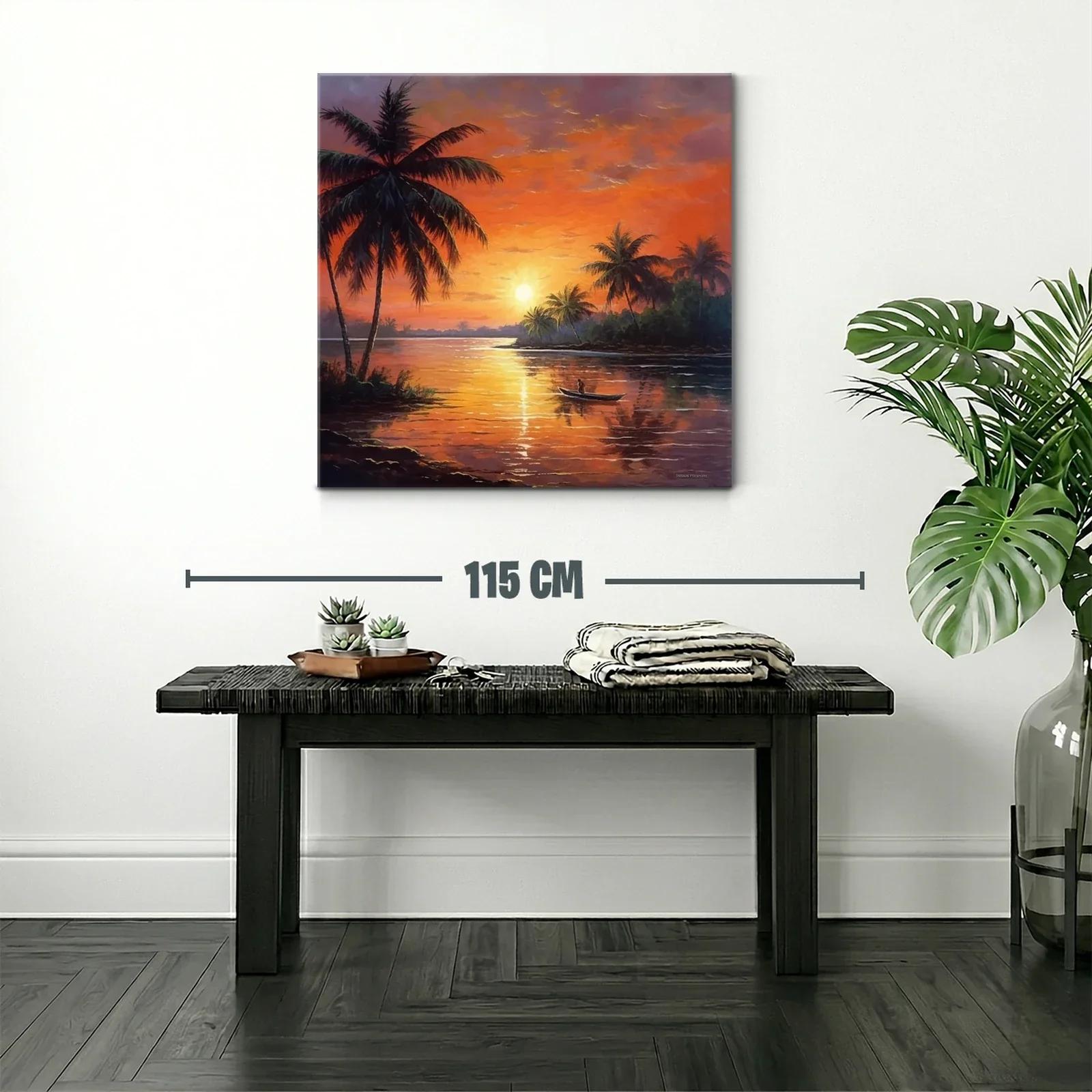 Atardecer tropical con palmeras y río tranquilo — miniatura 2