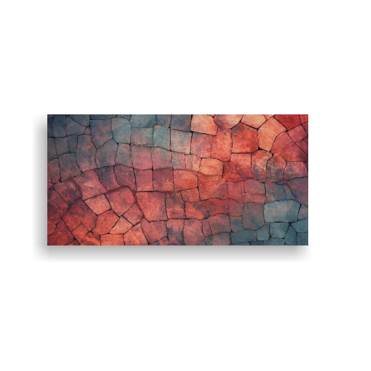 Cuadro mosaico de piedra agrietada en tonos coral y lila