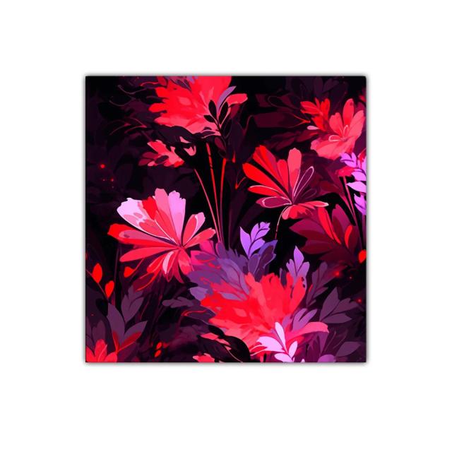 Cuadro decorativo con vibrantes flores en tonos rojos y morados