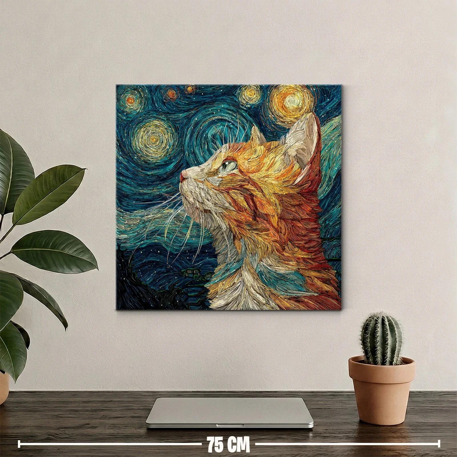 Gato mirando el cielo estrellado con textura vibrante — miniatura 2