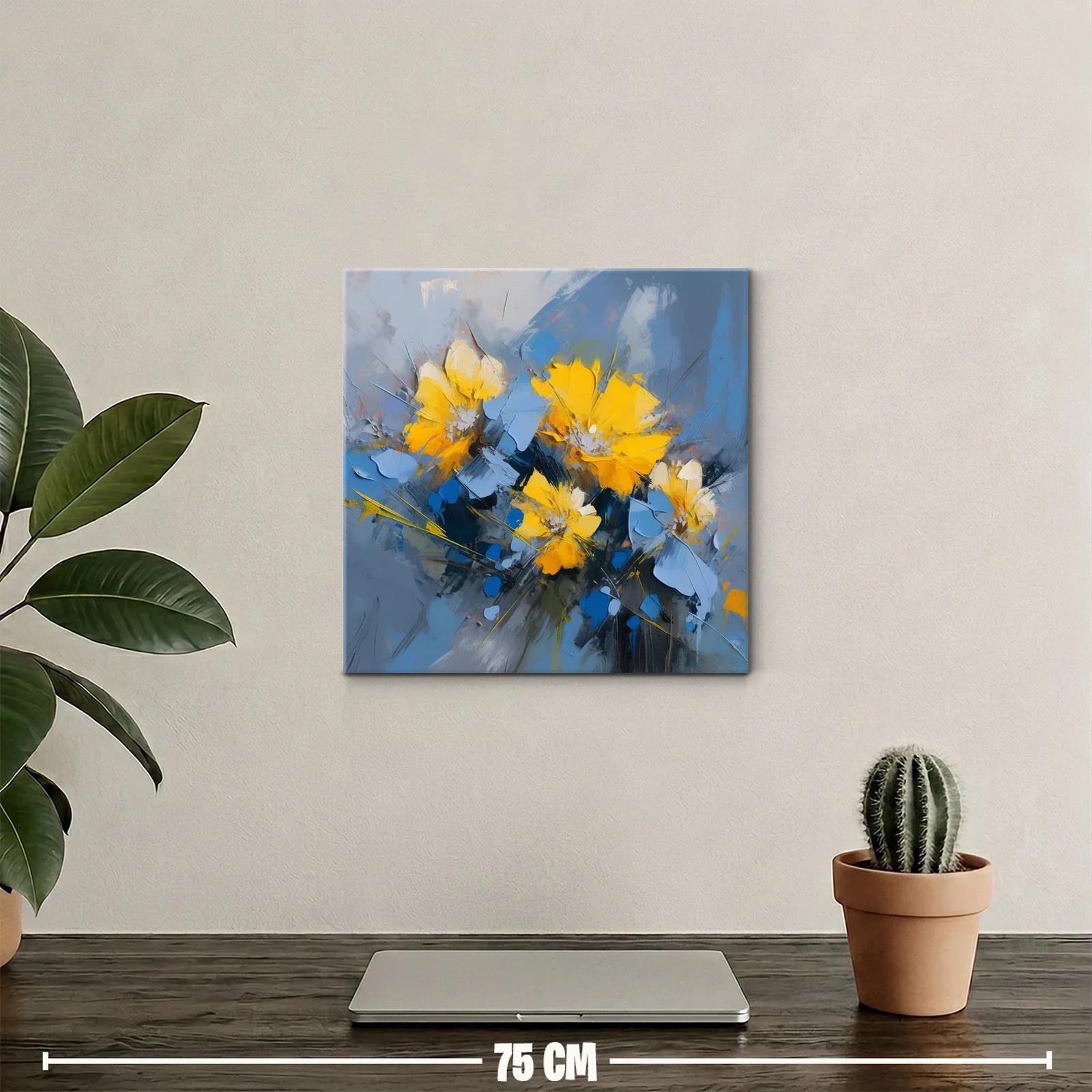 Cuadro floral abstracto con vibrantes tonos azules y amarillos — miniatura 2