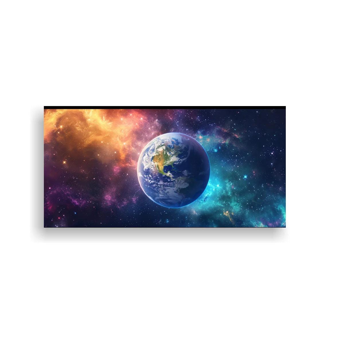 Cuadro planeta Tierra entre nebulosas y estrellas