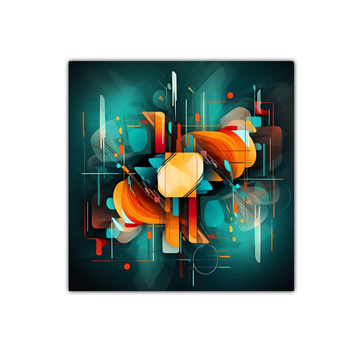 Composición abstracta en tonos turquesa y naranja vibrante — imagen principal