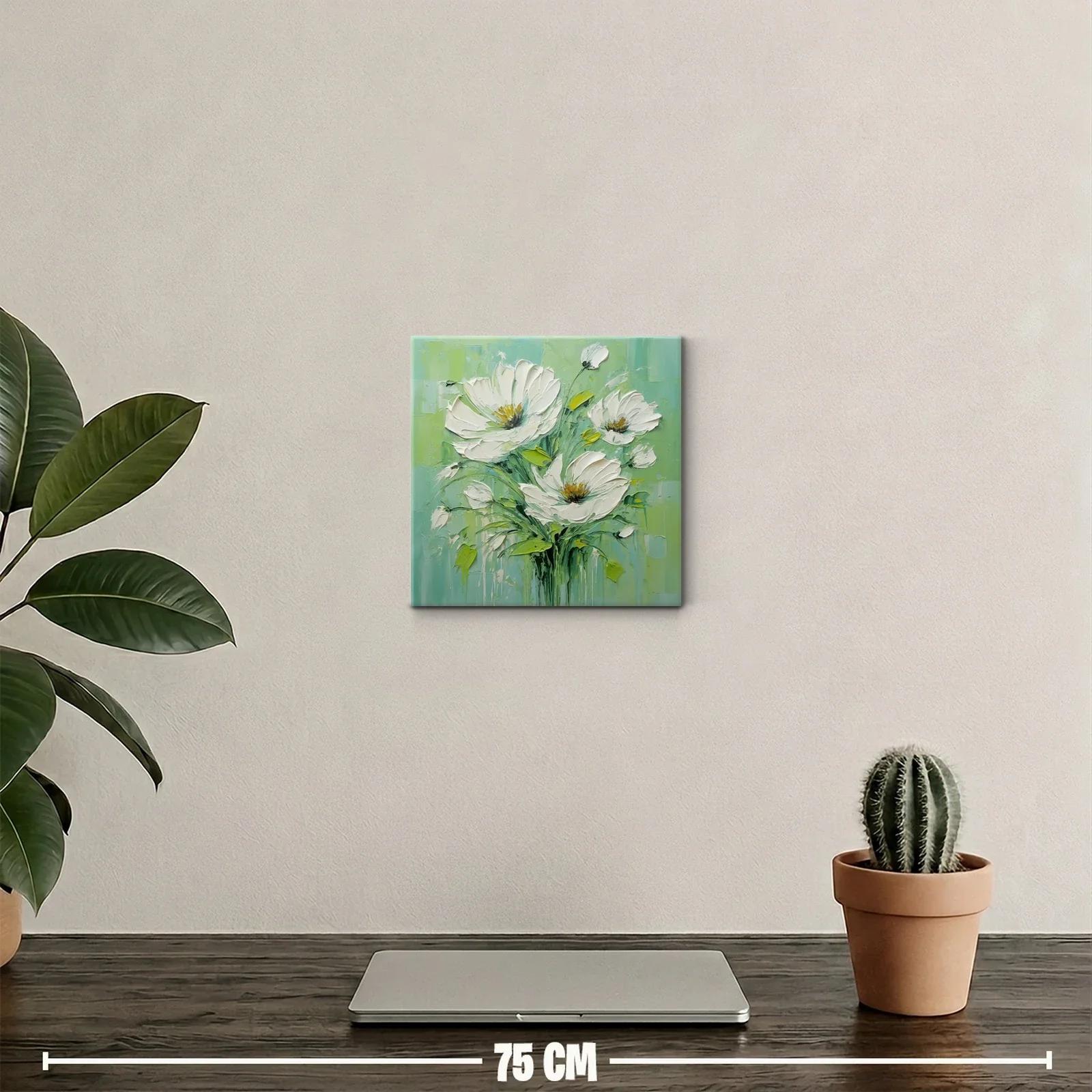 Cuadro decorativo con ramo floral en tonos verdes y blancos — miniatura 2
