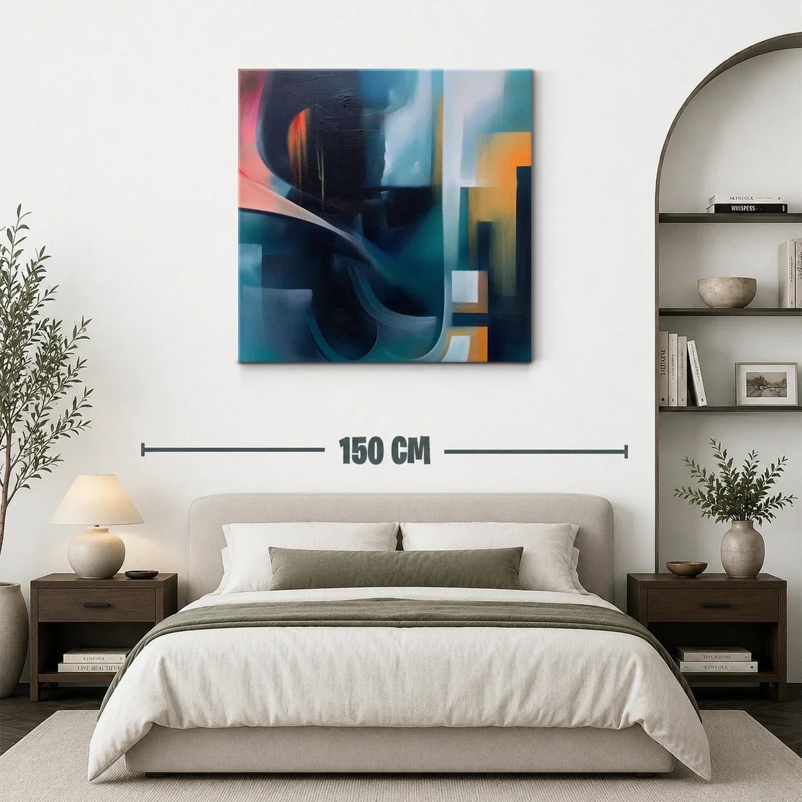 Cuadro abstracto con tonos oscuros y acentos cálidos — miniatura 3